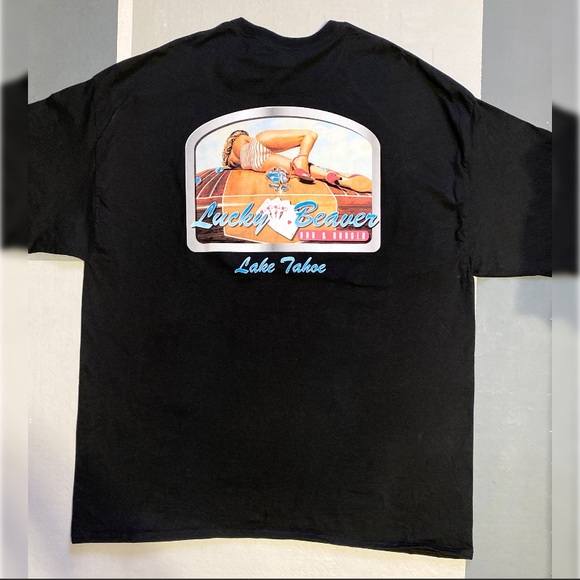 Men's Black Lucky Beaver, Lake Tahoe T-Shirt - Picture 1 of 6